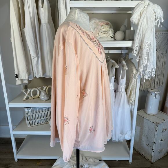 Roaman’s womenn’s plus size 26 soft peach/pink beaded beautiful top blouse 3500 - Picture 3 of 8